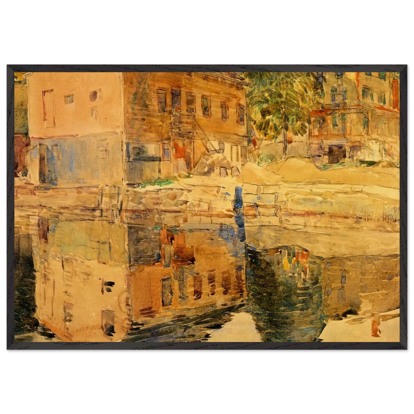 The Mirror Cos Cob Connecticut - Childe Hassam 70x100 cm / 28x40 inches Framed Art Print – Black Wooden Frame