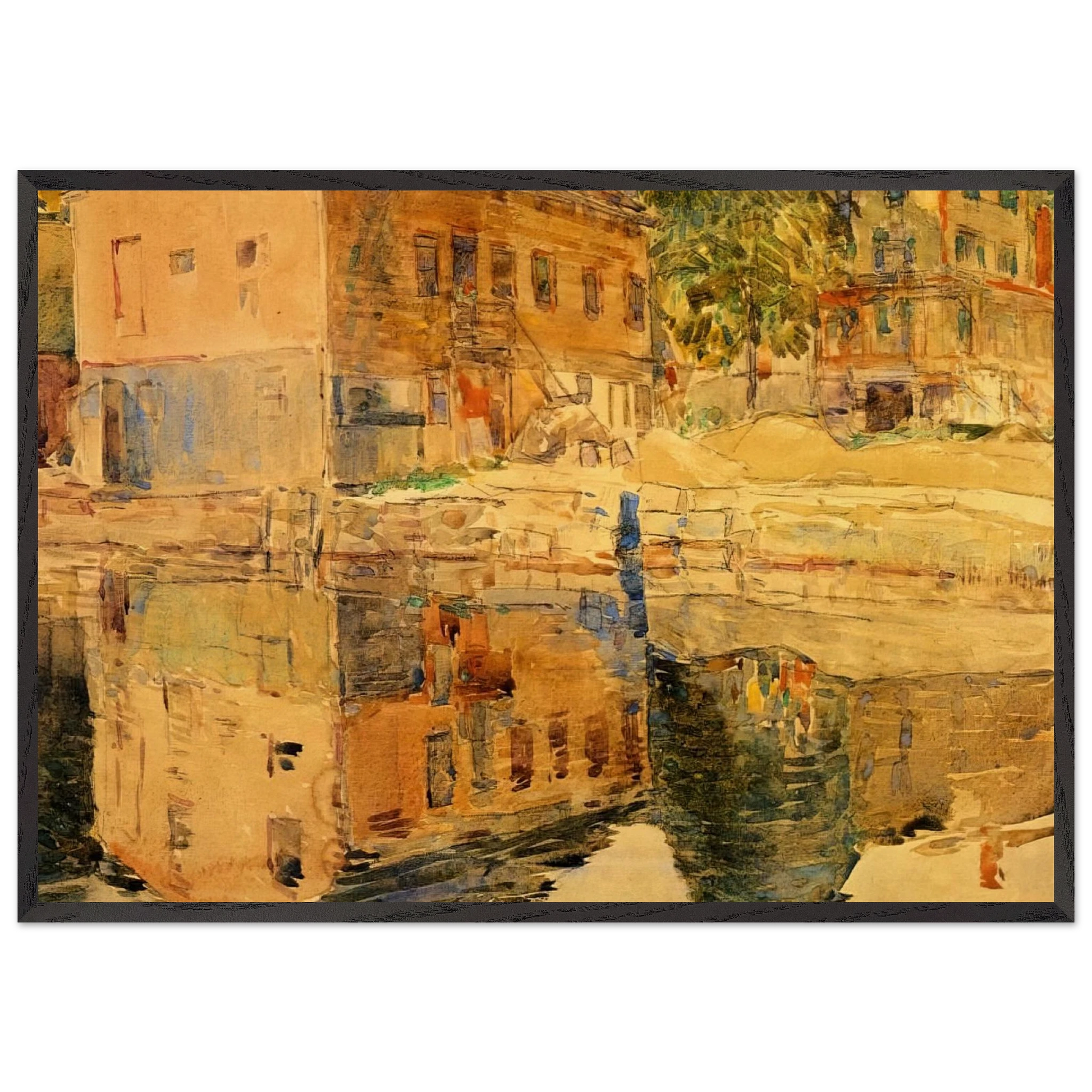 The Mirror Cos Cob Connecticut - Childe Hassam 70x100 cm / 28x40 inches Framed Art Print – Black Wooden Frame