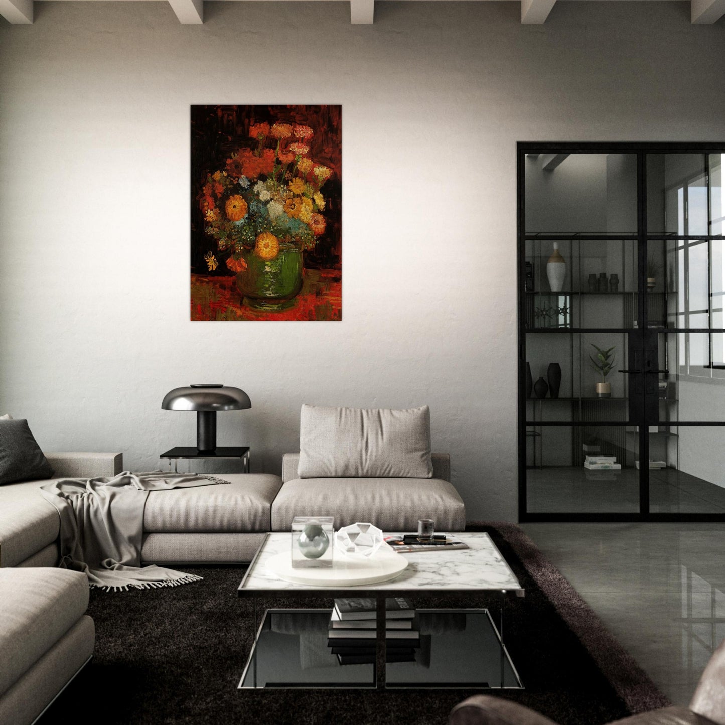 Vase with Zinnias - Vincent van Gogh Brushed Aluminum Print - 70x100 cm / 28x40 inches | Vincent van Gogh Aluminum Print | Vincent van Gogh Prints