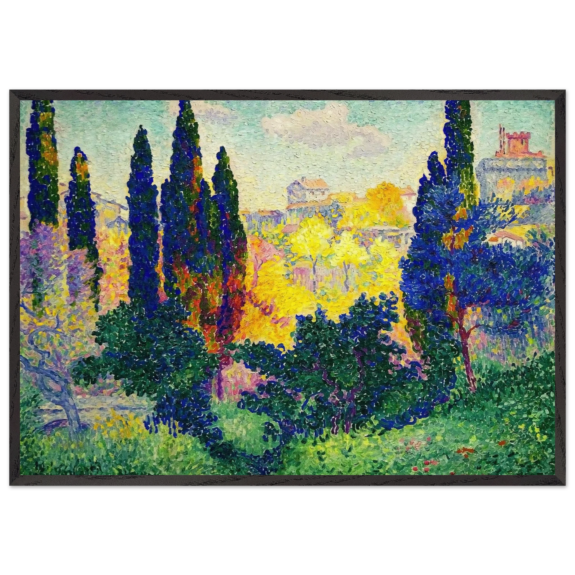 The Cypresses at Cagnes - Henri-Edmond Cross Framed Art Print – Black Wooden Frame - Default Title - -Framed Art Print