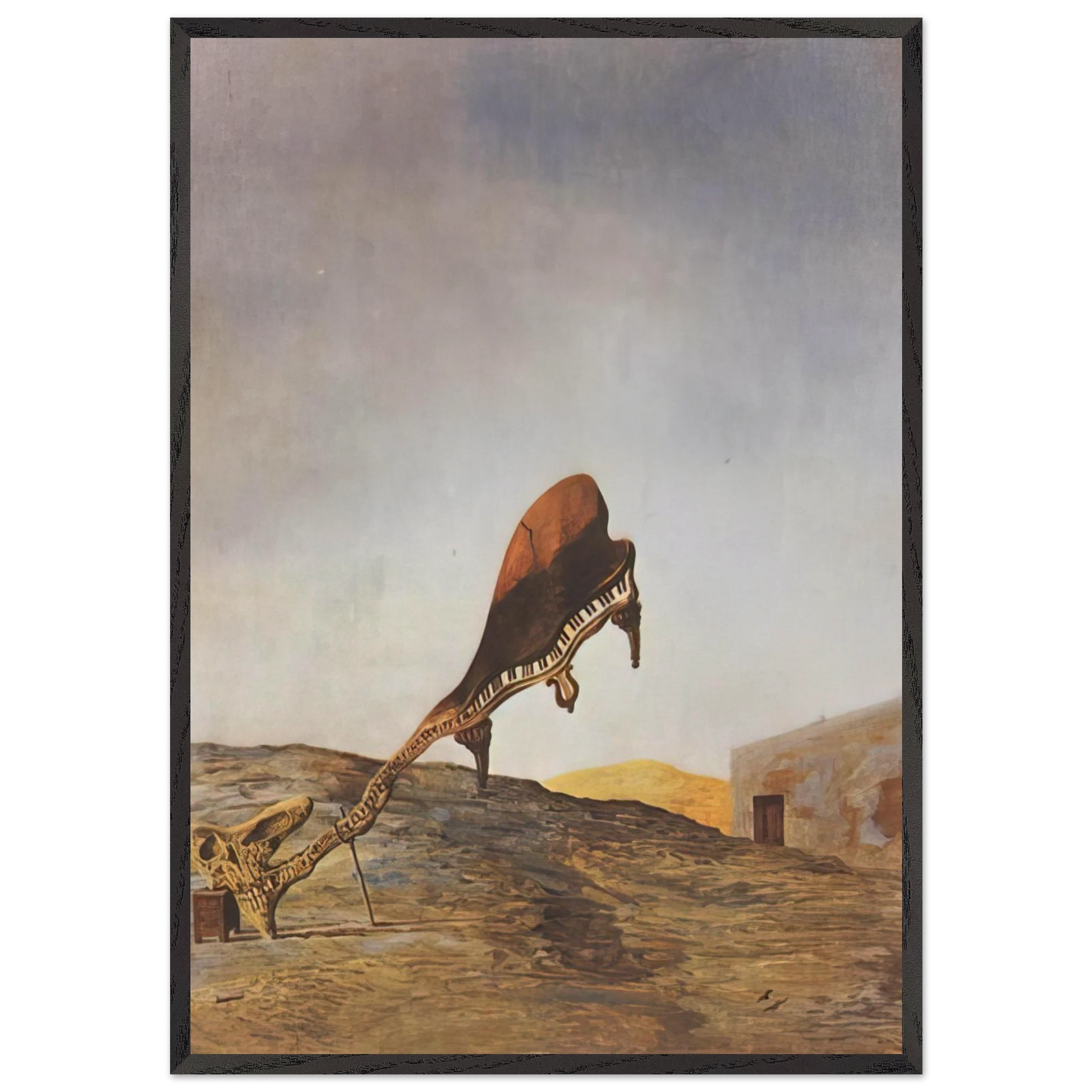 SKULL WITH ITS LYRIC APPENDAGE LEANING ON A BEDSIDE TABLE WHICH SHOULD HAVE THE EXACT 1934 - Salvador Dali Framed Art Print – Black Wooden Frame - Default Title - -Framed Art Print