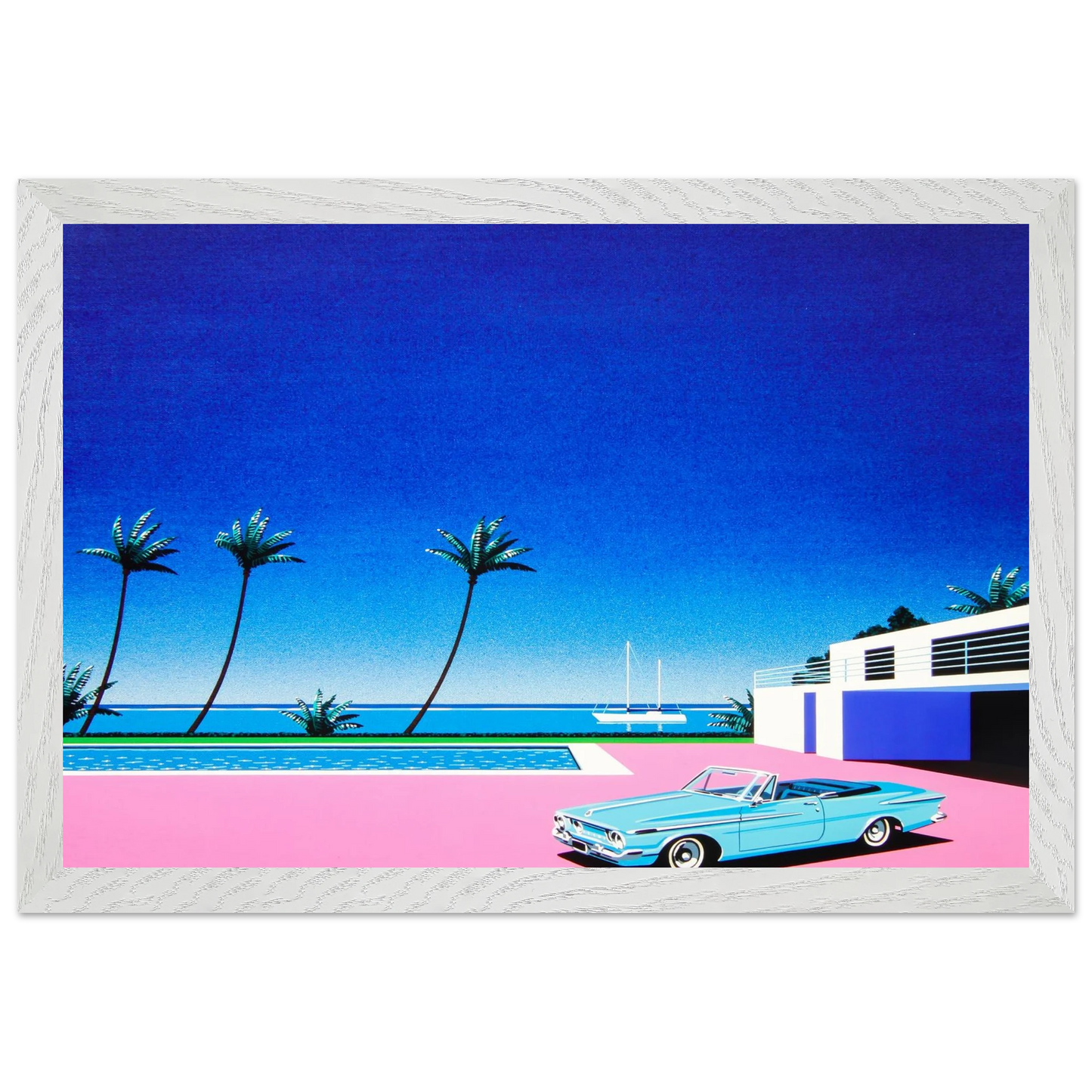 Hiroshi Nagai - Pink Driveway Wall Art - 21x29.7 cm / 8x12" - Premium Wooden Framed Poster With Fine Art Paper - Wood frame